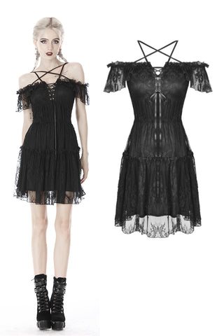 Gothic lace star-line chest short sleeves dress DW408 - Gothlolibeauty