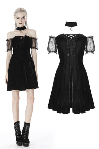 Gothic daliy mesh short sleeves halter dress DW417