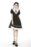 Rebel princess tie up heart black white dress DW496