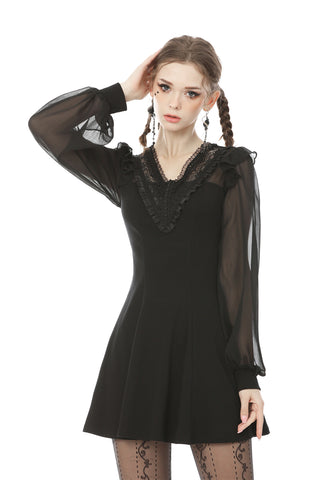 Gothic mesh sleeves deep V neck dress DW499