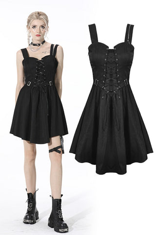 Punk lace up chest asymmetric strap dress DW530