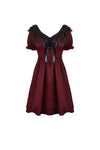 Victoria black red ruffle trim low V neck dress DW536