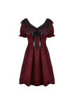 Victoria black red ruffle trim low V neck dress DW536