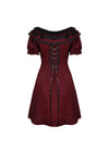 Victoria black red ruffle trim low V neck dress DW536
