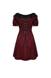 Victoria black red ruffle trim low V neck dress DW536