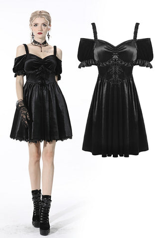 Gothic lady off shoulder velvet black party dress DW541BK