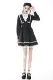 Gothic doll black white fake two pieces preppy dress DW572