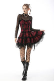 Punk studded plaid layered mini strap dress DW597