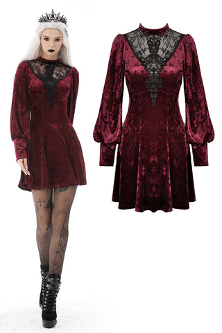 Queen super low lace bust wine velvet dress DW604