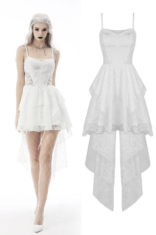 White ghost butterfly high low wedding party dress DW606