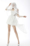 White ghost butterfly high low wedding party dress DW606