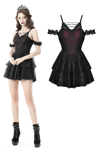 Gothic sexy lace dark red mini dress DW643