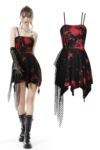 Punk rock black red dye strap dress DW644