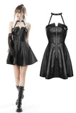 Punk cool bag-chest leatherette halter dress DW652