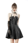 Punk cool bag-chest leatherette halter dress DW652