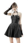 Punk cool bag-chest leatherette halter dress DW652