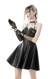 Punk cool bag-chest leatherette halter dress DW652