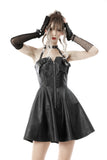 Punk cool bag-chest leatherette halter dress DW652