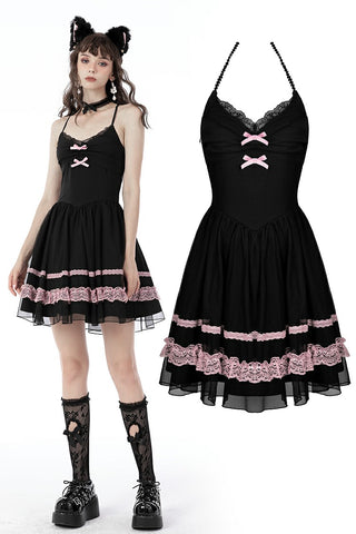 Black pink sexy doll chiffon strap dress DW654