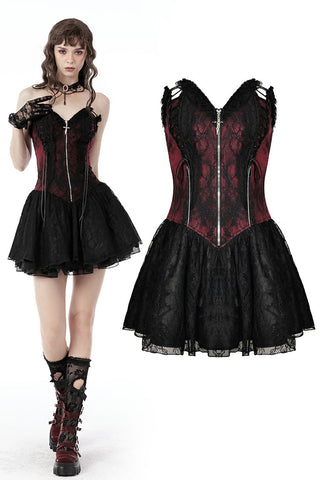 Gothic dead wine lace-up zip dress DW683