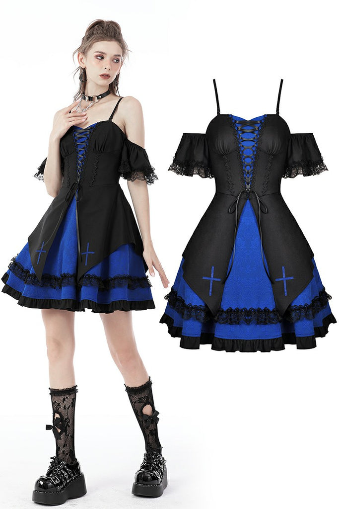 Gothic lolita black blue cross dress DW689 Gothlolibeauty Gothic lolita black blue cross dress DW689 Gothlolibeauty