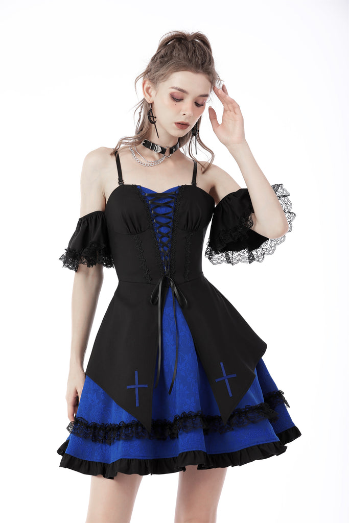 Gothic lolita black blue cross dress DW689 Gothlolibeauty Gothic lolita black blue cross dress DW689 Gothlolibeauty