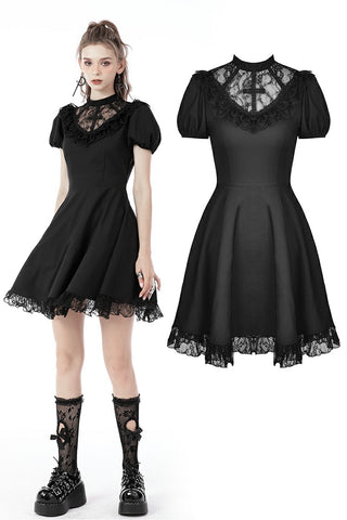 Gothic death cross ruffle lace neckline dress DW696