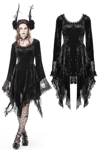 Dark genie lace bell sleeves velvet dress DW753