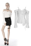 Punk Whiteite safety pin asymmetrical chain-strap blouse IW079 - Gothlolibeauty