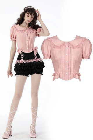 Pink princess heart button doll collar blouse IW090