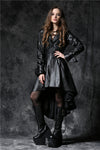 DARK IN LOVE Gothic long coat leather cocktail robe jacket with eyelets cap JW096 - Gothlolibeauty