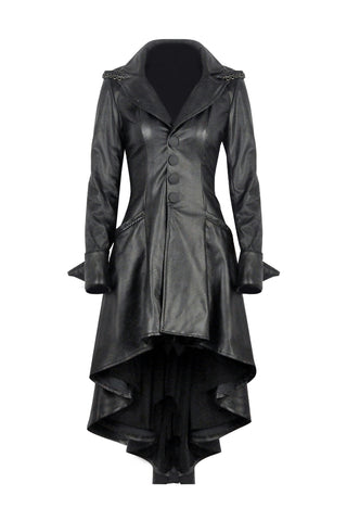 DARK IN LOVE Gothic long coat leather cocktail robe jacket with eyelets cap JW096 - Gothlolibeauty