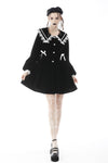 Lace-trim doll neck button long velvet jacket JW233