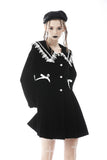 Lace-trim doll neck button long velvet jacket JW233