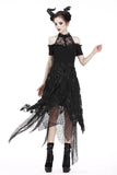 Punk disorderly flower and mesh skirt with irregular hem KW126 - Gothlolibeauty