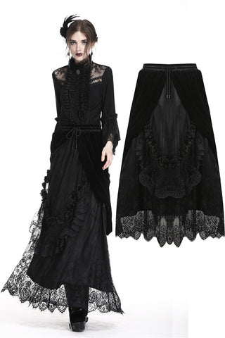 Gothic Black wave velvet lace maxi skirt KW133BK - Gothlolibeauty