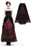 Gothic Black red wave velvet lace maxi skirt KW133RD - Gothlolibeauty