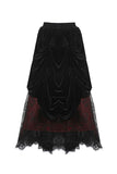 Gothic Black red wave velvet lace maxi skirt KW133RD - Gothlolibeauty