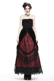 Gothic Black red wave velvet lace maxi skirt KW133RD - Gothlolibeauty