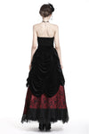 Gothic Black red wave velvet lace maxi skirt KW133RD - Gothlolibeauty