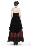 Gothic Black red wave velvet lace maxi skirt KW133RD - Gothlolibeauty