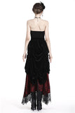 Gothic Black red wave velvet lace maxi skirt KW133RD - Gothlolibeauty