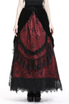 Gothic Black red wave velvet lace maxi skirt KW133RD - Gothlolibeauty