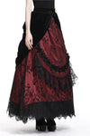 Gothic Black red wave velvet lace maxi skirt KW133RD - Gothlolibeauty