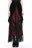 Gothic Black red wave velvet lace maxi skirt KW133RD - Gothlolibeauty