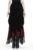 Gothic Black red wave velvet lace maxi skirt KW133RD - Gothlolibeauty