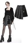 Punk pleated grid irregular hem skirt KW135BK - Gothlolibeauty