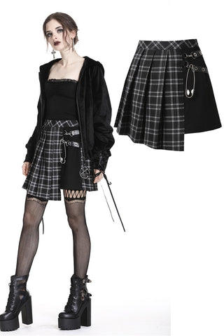 Punk pleated grid irregular hem skirt KW135BK - Gothlolibeauty