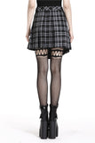 Punk pleated grid irregular hem skirt KW135BK - Gothlolibeauty