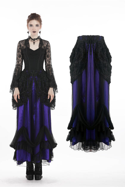 Gothic lace mesh satin long skirt KW139 - Gothlolibeauty